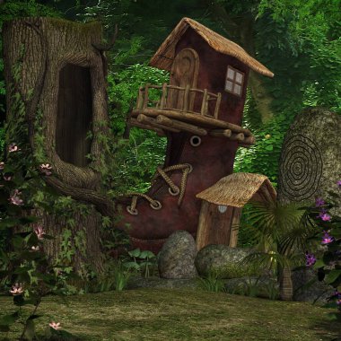 Mistik bir atmosferi olan bir fantezi arka planının 3 boyutlu çizimi 