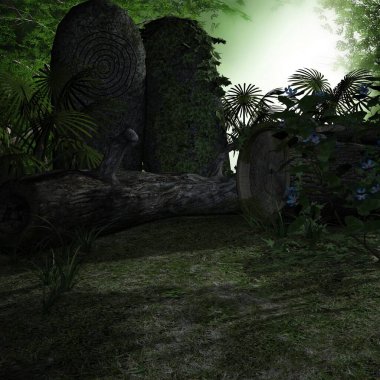 Mistik bir atmosferi olan bir fantezi arka planının 3 boyutlu çizimi 