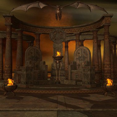 Mistik bir atmosferi olan bir fantezi arka planının 3 boyutlu çizimi 