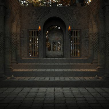 Mistik bir atmosferi olan bir fantezi arka planının 3 boyutlu çizimi 