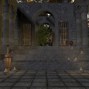 Mistik bir atmosferi olan bir fantezi arka planının 3 boyutlu çizimi 