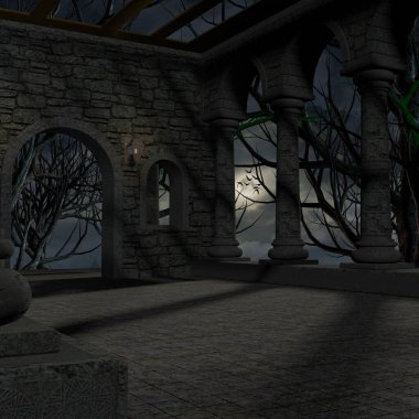 Mistik bir atmosferi olan bir fantezi arka planının 3 boyutlu çizimi 