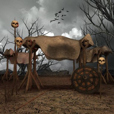 Mistik bir atmosferi olan bir fantezi arka planının 3 boyutlu çizimi 