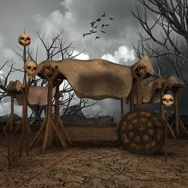 Mistik bir atmosferi olan bir fantezi arka planının 3 boyutlu çizimi 