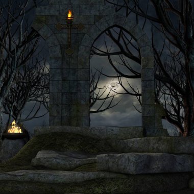 Mistik bir atmosferi olan bir fantezi arka planının 3 boyutlu çizimi 