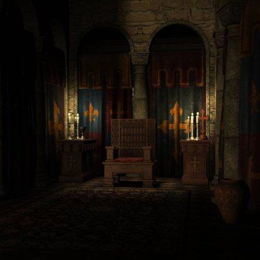 Ürkütücü bir atmosferi olan bir fantezi arka planının 3 boyutlu çizimi 