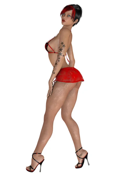 一个穿着性感服装的女人的3D图片 — 图库照片