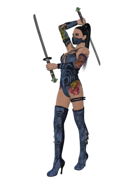 Illustration Woman Sexy Ninja Outfit — Stock Photo, Image
