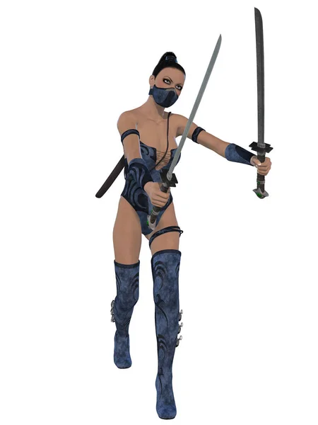 Seksi Ninja Kıyafetli Bir Kadının Boyutlu Resmi — Stok fotoğraf