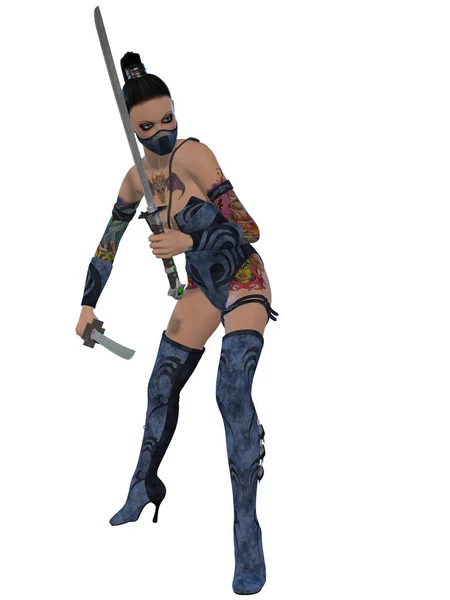 一个穿着性感忍者服装的女人的3D图片 — 图库照片