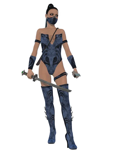 3Dイラストの女性でセクシー忍者衣装 — ストック写真