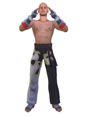 Tekvandoyla poz veren bir adamın 3 boyutlu resmi 