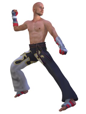 Tekvandoyla poz veren bir adamın 3 boyutlu resmi 