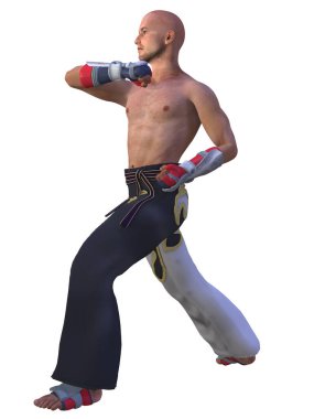 Tekvandoyla poz veren bir adamın 3 boyutlu resmi 