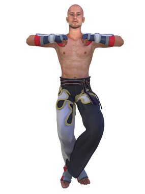 Tekvandoyla poz veren bir adamın 3 boyutlu resmi 