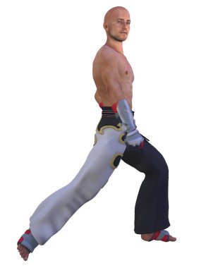 Tekvandoyla poz veren bir adamın 3 boyutlu resmi 