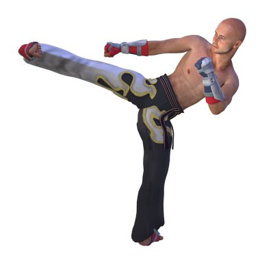 Tekvandoyla poz veren bir adamın 3 boyutlu resmi 