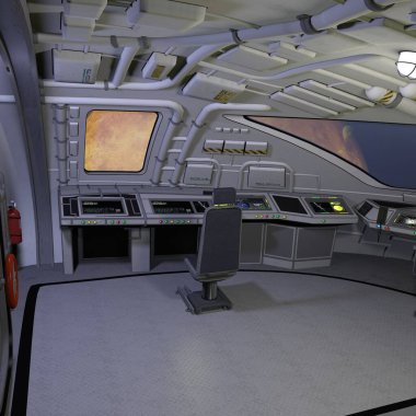 Bir uzay gemisinin iç kısmının 3D çizimi 