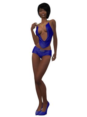 Seksi kıyafetli güzel bir kadının üç boyutlu resmi. 