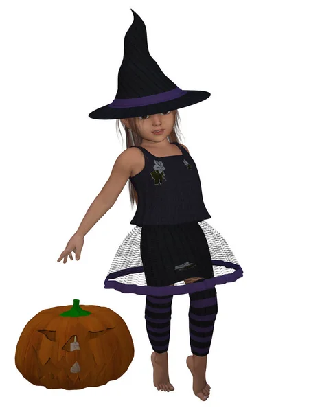 Illustration Toon Kid Witch Costume — Stock Photo, Image