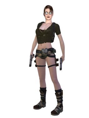 Seksi bir aksiyon figürünün 3D çizimi 