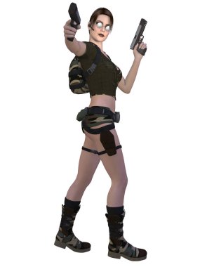 Seksi bir aksiyon figürünün 3D çizimi 