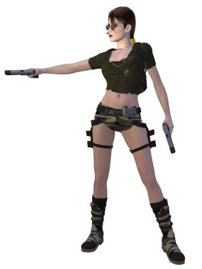 Seksi bir aksiyon figürünün 3D çizimi 