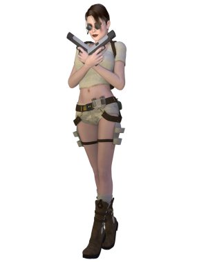 Seksi bir aksiyon figürünün 3D çizimi 