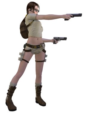 Seksi bir aksiyon figürünün 3D çizimi 