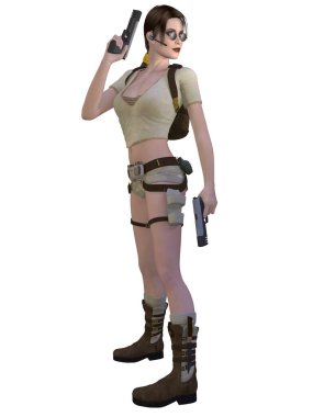 Seksi bir aksiyon figürünün 3D çizimi 