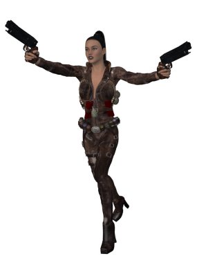 Seksi bir aksiyon figürünün 3D çizimi 