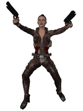 Seksi bir aksiyon figürünün 3D çizimi 