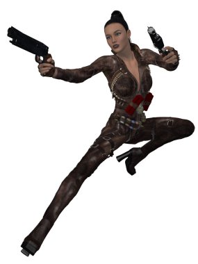 Seksi bir aksiyon figürünün 3D çizimi 