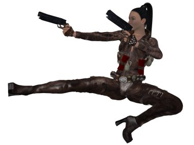 Seksi bir aksiyon figürünün 3D çizimi 