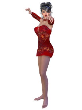 Gotik kıyafetli seksi bir kadının 3 boyutlu resmi.