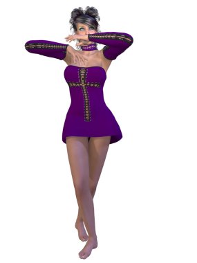 Gotik kıyafetli seksi bir kadının 3 boyutlu resmi.