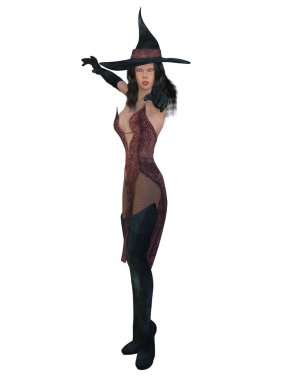 Seksi bir cadının 3 boyutlu çizimi