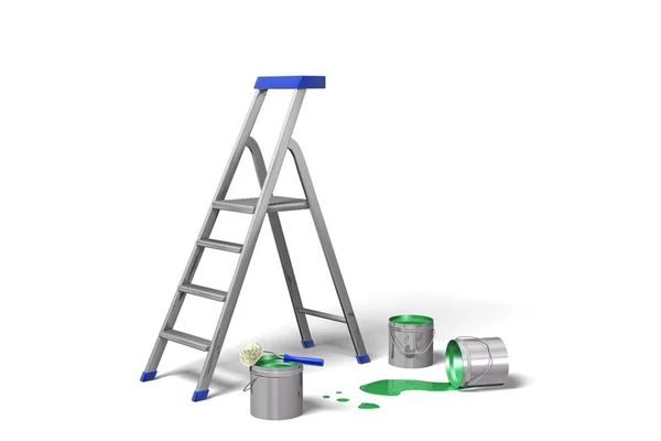 Escalera y latas de pintura —  Fotos de Stock