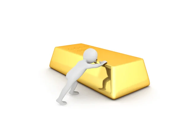 3d small person and gold bar — Stock Photo, Image