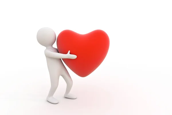 3D liten person och rött hjärta — Stockfoto