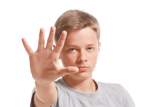 Teenage boy making stop gesture — Stock Photo, Image