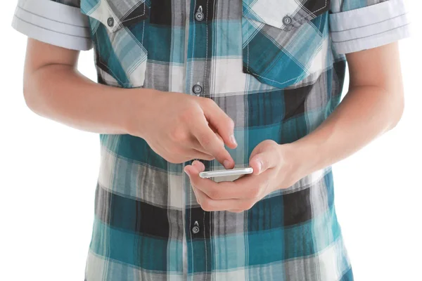 Närbild på en tonåring med smarta mobiltelefon — Stockfoto