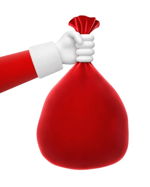 Papai Noel Mão Segurando Saco Vermelho Cheio Presentes Natal Isolado — Fotografia de Stock