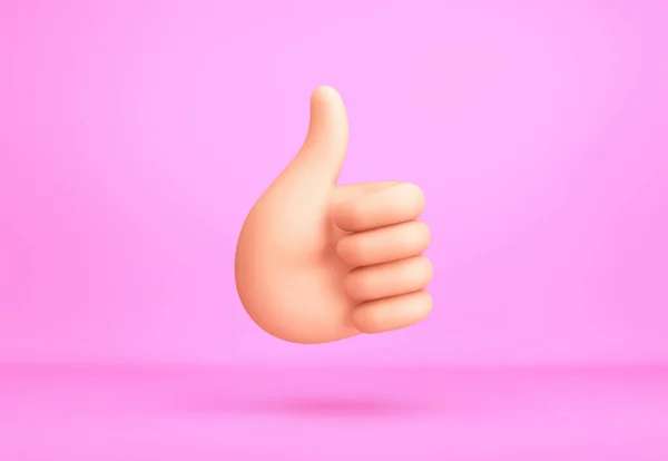 Mor arka planda baş parmağı olan çizgi film karakteri. 3B görüntüleme