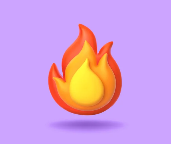 Cartoon Fire Flame Isolated Purple Background Rendering Clipping Path — Stock Photo, Image