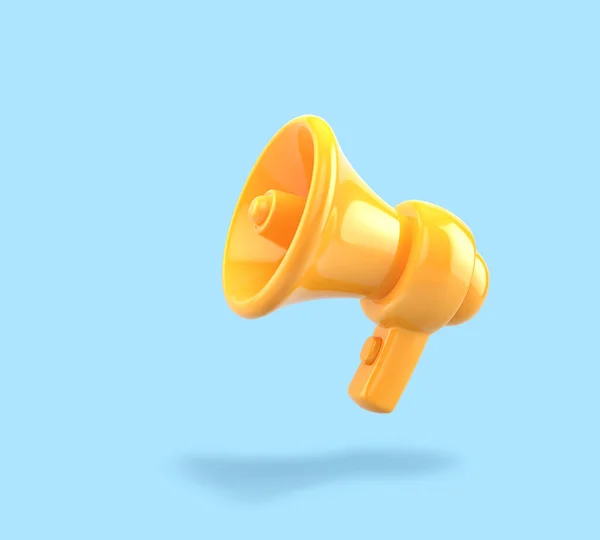 Yellow Megaphone Isolated Blue Background Rendering Clipping Path — 스톡 사진