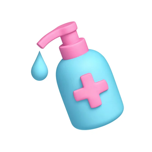 Cartoon Bottle Hand Sanitizer Liquid Soap Isolated White Rendering Clipping — Zdjęcie stockowe