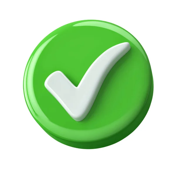 Значок Зеленой Галочки Символ Одобрения Изолирован Белом Рендеринг — стоковое фото