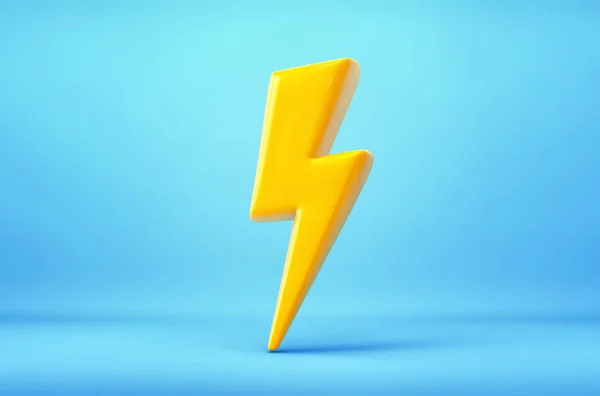 Жовтий Грім Спалах Блискавки Синьому Фоні Символ Енергії Сили Візуалізація — стокове фото