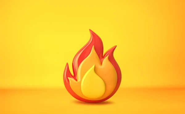 Cartoon fire flame on yellow background. 3D rendering